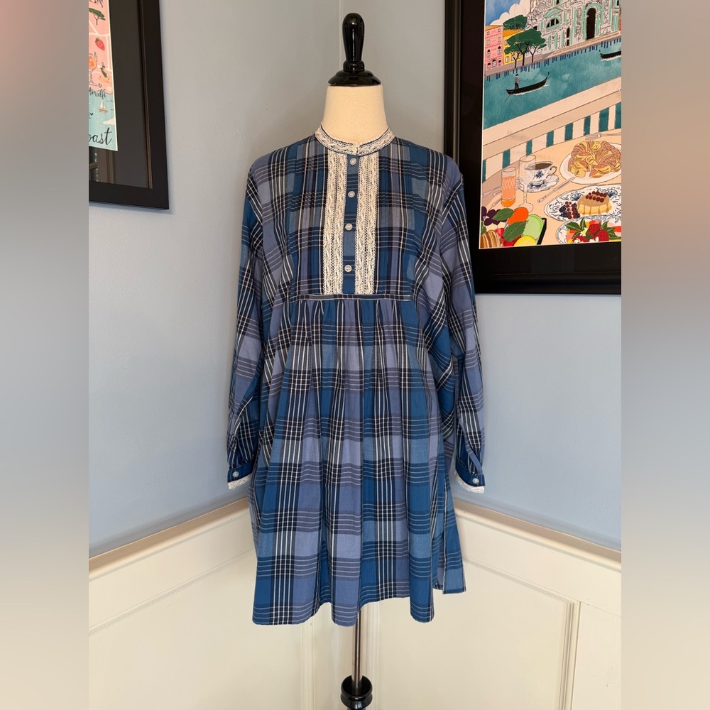 Rare 90s Vintage Victoria's Secret Country Cottons Blue Plaid Long Sleeve Dress